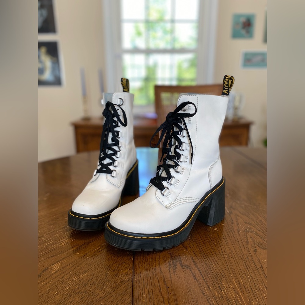 CHESNEY LEATHER FLARED HEEL LACE UP BOOTS White Sendal